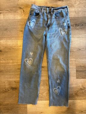 Hollister Blue Straight-Leg Jeans with Heart Print
